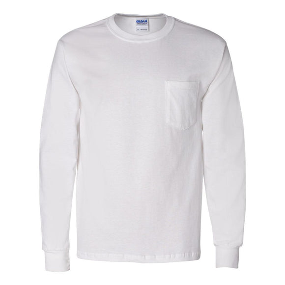 2410 Gildan Ultra Cotton® Long Sleeve Pocket T-Shirt White