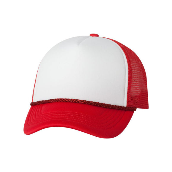 VC700 Valucap Foam Mesh-Back Trucker Cap White/ Red