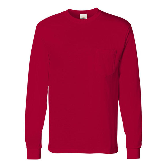 5596 Hanes Authentic Long Sleeve Pocket T-Shirt Deep Red