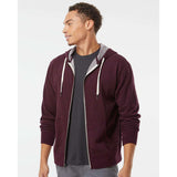 PRM90HTZ Independent Trading Co. Heathered French Terry Full-Zip Hooded Sweatshirt Burgundy Heather