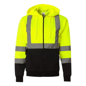 JS102-103 Kishigo Hi-Vis Full-Zip Hooded Sweatshirt Lime