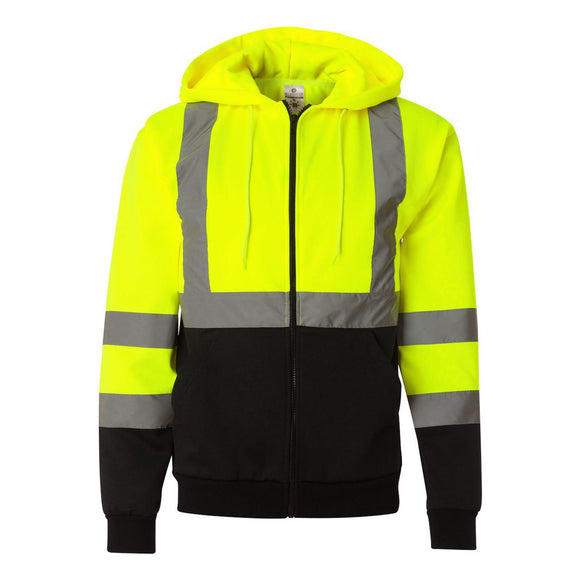 JS102-103 Kishigo Hi-Vis Full-Zip Hooded Sweatshirt Lime