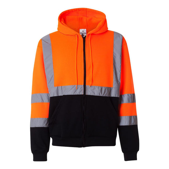 JS102-103 Kishigo Hi-Vis Full-Zip Hooded Sweatshirt Orange