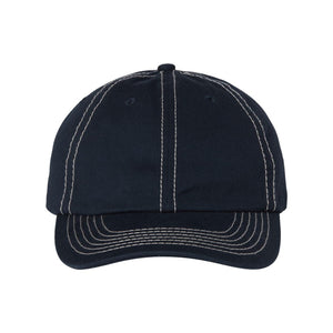 VC300A Valucap Adult Bio-Washed Classic Dad Hat Navy/ Stone Stitch