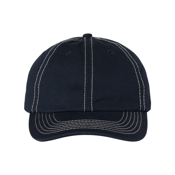 VC300A Valucap Adult Bio-Washed Classic Dad Hat Navy/ Stone Stitch