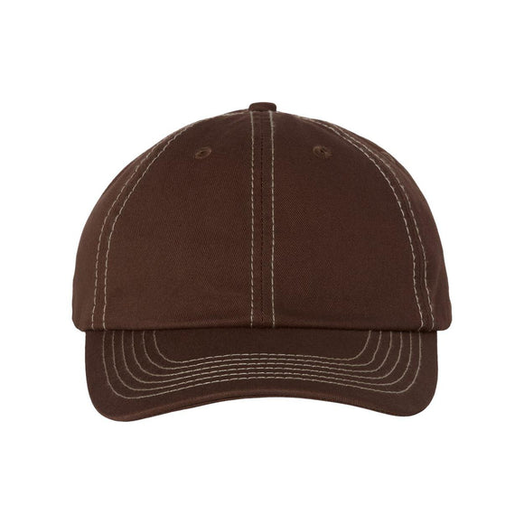 VC300A Valucap Adult Bio-Washed Classic Dad Hat Brown/ Stone Stitch