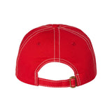 VC300A Valucap Adult Bio-Washed Classic Dad Hat Red/ Stone Stitch