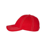 VC300A Valucap Adult Bio-Washed Classic Dad Hat Red/ Stone Stitch