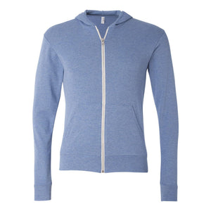 3939 BELLA + CANVAS Triblend Lightweight Full-Zip Hooded Long Sleeve Tee Blue Triblend