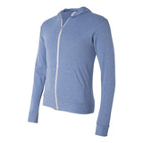 3939 BELLA + CANVAS Triblend Lightweight Full-Zip Hooded Long Sleeve Tee Blue Triblend