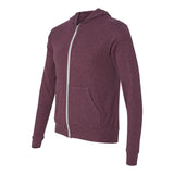 3939 BELLA + CANVAS Triblend Lightweight Full-Zip Hooded Long Sleeve Tee Maroon Triblend