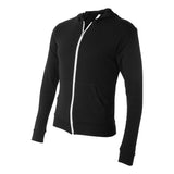 3939 BELLA + CANVAS Triblend Lightweight Full-Zip Hooded Long Sleeve Tee Solid Black Triblend