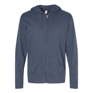 SS150JZ Independent Trading Co. Lightweight Jersey Full-Zip Hooded T-Shirt Classic Navy Heather