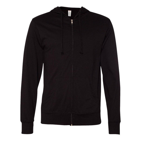 SS150JZ Independent Trading Co. Lightweight Jersey Full-Zip Hooded T-Shirt Black