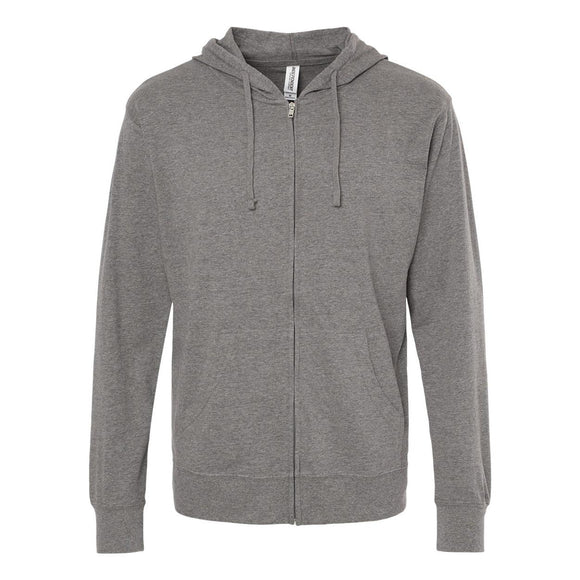 SS150JZ Independent Trading Co. Lightweight Jersey Full-Zip Hooded T-Shirt Gunmetal Heather