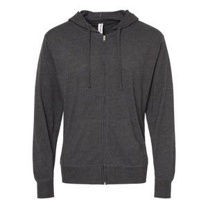 SS150JZ Independent Trading Co. Lightweight Jersey Full-Zip Hooded T-Shirt Charcoal Heather