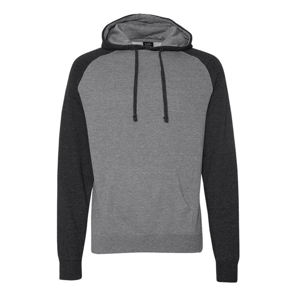 IND40RP Independent Trading Co. Raglan Hooded Sweatshirt Gunmetal Heather/ Charcoal Heather