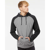 IND40RP Independent Trading Co. Raglan Hooded Sweatshirt Gunmetal Heather/ Charcoal Heather