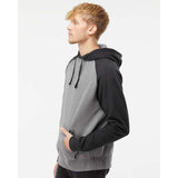 IND40RP Independent Trading Co. Raglan Hooded Sweatshirt Gunmetal Heather/ Charcoal Heather