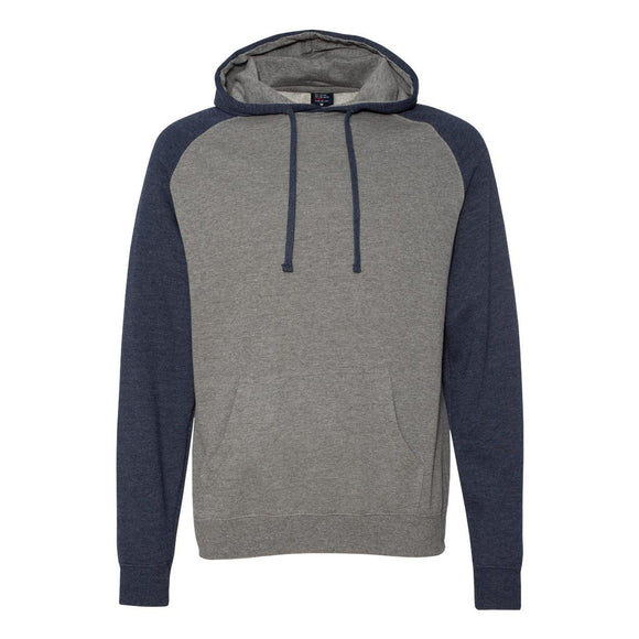 IND40RP Independent Trading Co. Raglan Hooded Sweatshirt Gunmetal Heather/ Classic Navy Heather