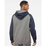 IND40RP Independent Trading Co. Raglan Hooded Sweatshirt Gunmetal Heather/ Classic Navy Heather