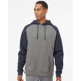 IND40RP Independent Trading Co. Raglan Hooded Sweatshirt Gunmetal Heather/ Classic Navy Heather