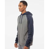 IND40RP Independent Trading Co. Raglan Hooded Sweatshirt Gunmetal Heather/ Classic Navy Heather