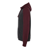 IND40RP Independent Trading Co. Raglan Hooded Sweatshirt Charcoal Heather/ Burgundy Heather