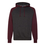 IND40RP Independent Trading Co. Raglan Hooded Sweatshirt Charcoal Heather/ Burgundy Heather