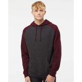 IND40RP Independent Trading Co. Raglan Hooded Sweatshirt Charcoal Heather/ Burgundy Heather