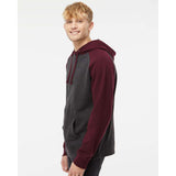 IND40RP Independent Trading Co. Raglan Hooded Sweatshirt Charcoal Heather/ Burgundy Heather