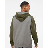 IND40RP Independent Trading Co. Raglan Hooded Sweatshirt Gunmetal Heather/ Army Heather