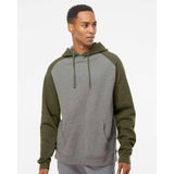 IND40RP Independent Trading Co. Raglan Hooded Sweatshirt Gunmetal Heather/ Army Heather