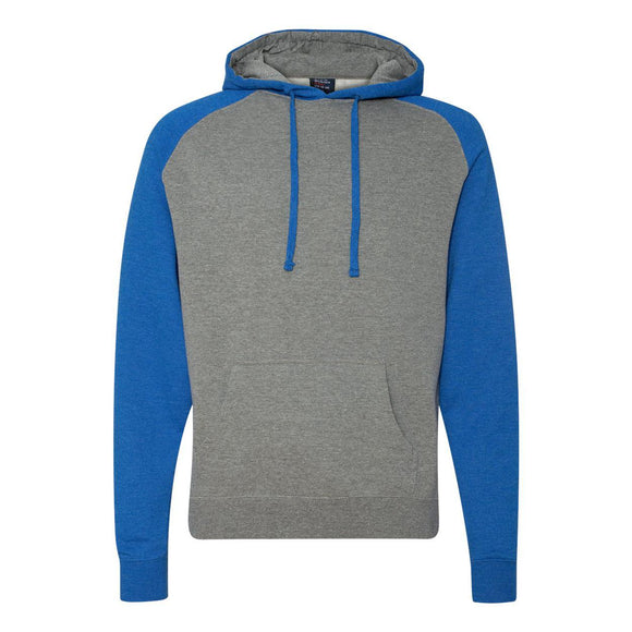 IND40RP Independent Trading Co. Raglan Hooded Sweatshirt Gunmetal Heather/ Royal Heather