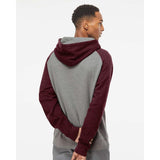 IND40RP Independent Trading Co. Raglan Hooded Sweatshirt Gunmetal Heather/ Burgundy Heather