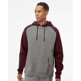 IND40RP Independent Trading Co. Raglan Hooded Sweatshirt Gunmetal Heather/ Burgundy Heather