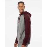 IND40RP Independent Trading Co. Raglan Hooded Sweatshirt Gunmetal Heather/ Burgundy Heather