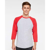 6930 LAT Baseball Fine Jersey Three-Quarter Sleeve Tee Vintage Heather/ Vintage Red