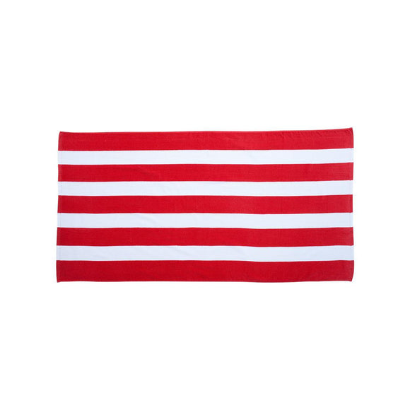 C3060S Carmel Towel Company Cabana Stripe Velour Beach Towel Red