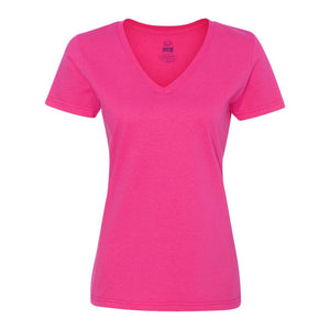 L39VR Fruit of the Loom HD Cotton Women's V-Neck T-Shirt Cyber Pink