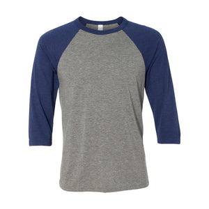 3200 BELLA + CANVAS Three-Quarter Sleeve Baseball Tee Grey/ Navy Triblend