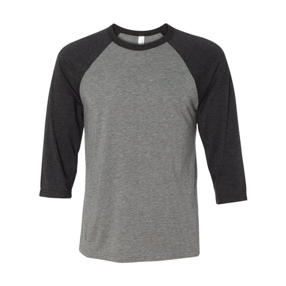 3200 BELLA + CANVAS Three-Quarter Sleeve Baseball Tee Grey/ Charcoal Black Triblend