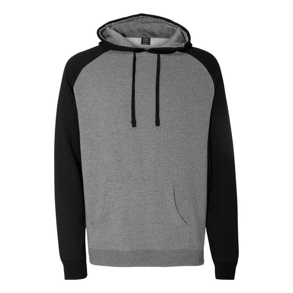 IND40RP Independent Trading Co. Raglan Hooded Sweatshirt Gunmetal Heather/ Black