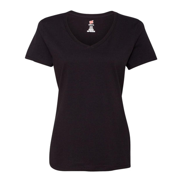 S04V Hanes Perfect-T Women’s V-Neck T-Shirt Black