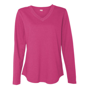 3761 LAT Women's V-Neck French Terry Pullover Hot Pink