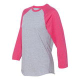 6930 LAT Baseball Fine Jersey Three-Quarter Sleeve Tee Vintage Heather/ Vintage Hot Pink