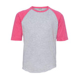 6130 LAT Youth Baseball Fine Jersey Three-Quarter Sleeve Tee Vintage Heather/ Vintage Hot Pink