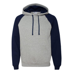 96CR JERZEES Nublend® Colorblocked Raglan Hooded Sweatshirt Oxford/ J. Navy