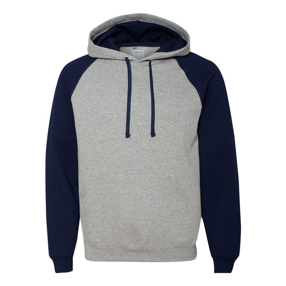 96CR JERZEES Nublend® Colorblocked Raglan Hooded Sweatshirt Oxford/ J. Navy