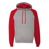 96CR JERZEES Nublend® Colorblocked Raglan Hooded Sweatshirt Oxford/ True Red